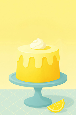 JPG 일러스트 사람없음 노란색 흐름 달콤 레몬 생크림 제빵 토핑 과일케이크 케이크스탠드 국내일러스트 AI일러스트 AI콘텐츠 컬러 컨셉 과일 제과제빵 케이크 맛 받침대 크림 파일형식
