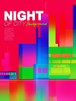 PSD 야경 일러스트 버스 사람없음 도시풍경 컬러풀 사각형 고층빌딩 네온 스카이라인 국내일러스트 도형 육상교통 컬러 대중교통 풍경 빌딩 도시 야간 파일형식 풍경_경치