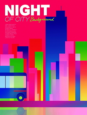 PSD 야경 일러스트 버스 사람없음 도시풍경 컬러풀 사각형 고층빌딩 네온 스카이라인 국내일러스트 도형 육상교통 컬러 대중교통 풍경 빌딩 도시 야간 파일형식 풍경_경치