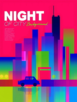 PSD 야경 일러스트 자동차 사람없음 도시풍경 컬러풀 사각형 고층빌딩 네온 스카이라인 국내일러스트 도형 육상교통 컬러 풍경 빌딩 도시 야간 파일형식 풍경_경치