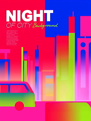 PSD 야경 일러스트 버스 사람없음 도시풍경 컬러풀 사각형 고층빌딩 네온 스카이라인 국내일러스트 도형 육상교통 컬러 대중교통 풍경 빌딩 도시 야간 파일형식 풍경_경치