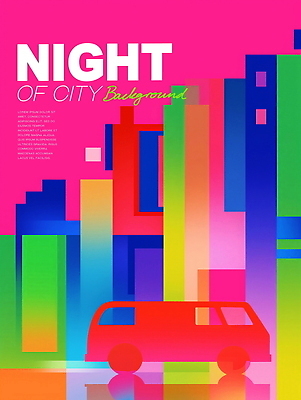 PSD 야경 일러스트 자동차 사람없음 도시풍경 컬러풀 사각형 고층빌딩 네온 스카이라인 국내일러스트 도형 육상교통 컬러 풍경 빌딩 도시 야간 파일형식 풍경_경치