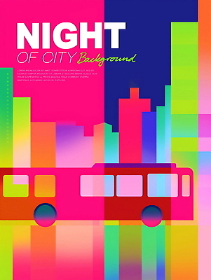 PSD 야경 일러스트 버스 사람없음 도시풍경 컬러풀 사각형 고층빌딩 네온 스카이라인 국내일러스트 도형 육상교통 컬러 대중교통 풍경 빌딩 도시 야간 파일형식 풍경_경치