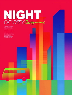 PSD 야경 일러스트 버스 사람없음 도시풍경 컬러풀 사각형 고층빌딩 네온 스카이라인 국내일러스트 도형 육상교통 컬러 대중교통 풍경 빌딩 도시 야간 파일형식 풍경_경치