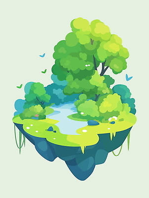 나무 섬 일러스트 상상 자연 조류 잔디 사람없음 초록색 판타지 꿈 연못 떠있는 몽환 국내일러스트 AI파일 식물 동물 컬러 컨셉 모션 생태계 파일형식 벡터