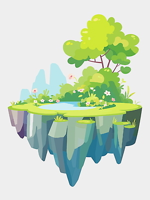 나무 꽃 섬 일러스트 상상 자연 잔디 사람없음 초록색 판타지 꿈 떠있는 몽환 국내일러스트 AI파일 식물 컬러 컨셉 모션 생태계 파일형식 벡터