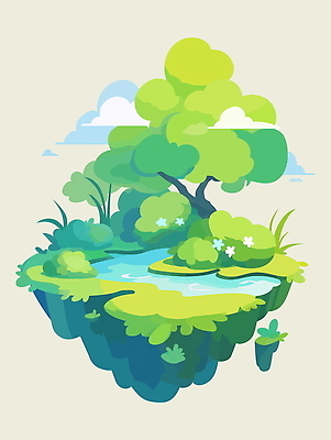 나무 구름 꽃 섬 일러스트 상상 자연 잔디 사람없음 초록색 판타지 꿈 연못 떠있는 몽환 국내일러스트 AI파일 자연요소 식물 컬러 컨셉 모션 생태계 파일형식 벡터