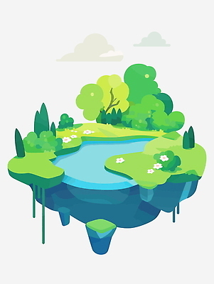 나무 구름 꽃 섬 일러스트 상상 자연 잔디 사람없음 초록색 판타지 꿈 연못 떠있는 몽환 국내일러스트 AI파일 자연요소 식물 컬러 컨셉 모션 생태계 파일형식 벡터