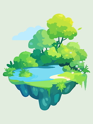 나무 구름 꽃 섬 일러스트 상상 자연 잔디 사람없음 초록색 판타지 꿈 연못 떠있는 몽환 국내일러스트 AI파일 자연요소 식물 컬러 컨셉 모션 생태계 파일형식 벡터