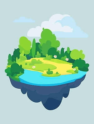 나무 구름 꽃 섬 일러스트 상상 자연 잔디 사람없음 초록색 판타지 꿈 연못 떠있는 몽환 국내일러스트 AI파일 자연요소 식물 컬러 컨셉 모션 생태계 파일형식 벡터