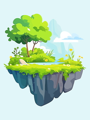 나무 구름 꽃 섬 일러스트 상상 자연 잔디 사람없음 초록색 판타지 꿈 바위 연못 떠있는 몽환 국내일러스트 AI파일 자연요소 식물 컬러 컨셉 모션 돌_바위 생태계 파일형식 벡터