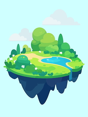 나무 구름 꽃 섬 일러스트 상상 자연 잔디 사람없음 초록색 판타지 폭포 꿈 연못 떠있는 몽환 국내일러스트 AI파일 자연요소 식물 컬러 컨셉 모션 생태계 파일형식 벡터