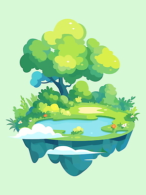 나무 구름 꽃 섬 일러스트 상상 자연 잔디 사람없음 초록색 판타지 꿈 연못 떠있는 몽환 국내일러스트 AI파일 자연요소 식물 컬러 컨셉 모션 생태계 파일형식 벡터