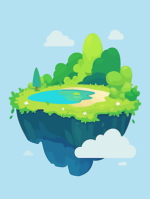 나무 구름 꽃 섬 일러스트 상상 자연 잔디 사람없음 초록색 판타지 꿈 연못 떠있는 몽환 국내일러스트 AI파일 자연요소 식물 컬러 컨셉 모션 생태계 파일형식 벡터