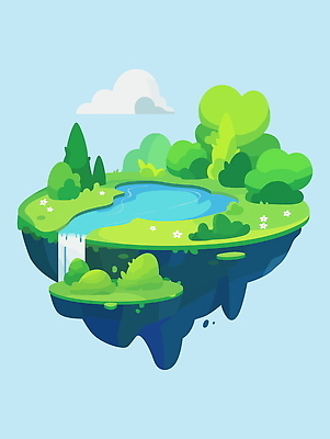 나무 구름 꽃 섬 일러스트 상상 자연 잔디 사람없음 초록색 판타지 폭포 꿈 연못 떠있는 몽환 국내일러스트 AI파일 자연요소 식물 컬러 컨셉 모션 생태계 파일형식 벡터