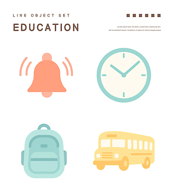 교육 시계 일러스트 책가방 사람없음 종 스쿨버스 알림 오브젝트 엘리먼트 국내일러스트 AI파일 가방 버스 파일형식 벡터