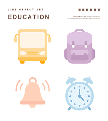 교육 일러스트 책가방 사람없음 자명종 알람 종 스쿨버스 오브젝트 엘리먼트 국내일러스트 AI파일 시계 가방 버스 파일형식 벡터