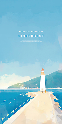 전신 PSD 길 바다 일러스트 조류 하늘 산 등대 성인 세명 파란색 감성 성인만 국내일러스트 동물 컬러 컨셉 사람 파일형식