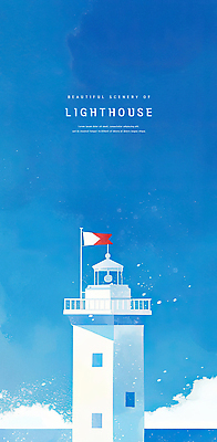 PSD 구름 바다 일러스트 하늘 등대 사람없음 파란색 깃발 감성 국내일러스트 자연요소 컬러 컨셉 파일형식