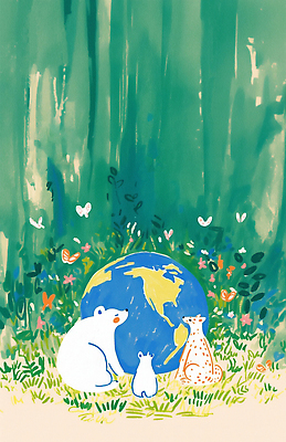 JPG 동물 꽃 지구 나비 일러스트 잔디 사람없음 초록색 파란색 자연보호 환경 그린캠페인 풀잎 숲속 환경보전 북극곰 국내일러스트 AI일러스트 AI콘텐츠 식물 캠페인 컬러 곤충 잎 곰 자연 풀_식물 보호 숲 사회이슈 파일형식