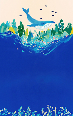 JPG 나무 물결 일러스트 사람없음 초록색 파란색 자연보호 환경 그린캠페인 고래 환경보전 물고기떼 국내일러스트 AI일러스트 AI콘텐츠 식물 캠페인 컬러 포유류 자연 어류 수중동물 보호 사회이슈 파일형식