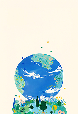 JPG 나무 구름 지구 일러스트 사람없음 초록색 파란색 자연보호 환경 그린캠페인 환경보전 국내일러스트 AI일러스트 AI콘텐츠 자연요소 식물 캠페인 컬러 자연 보호 사회이슈 파일형식