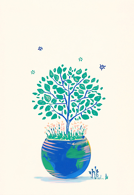 JPG 나무 꽃 지구 잎 일러스트 사람없음 초록색 파란색 자연보호 환경 그린캠페인 환경보전 국내일러스트 AI일러스트 AI콘텐츠 식물 캠페인 컬러 자연 보호 사회이슈 파일형식