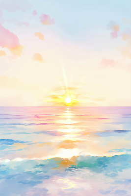 JPG 구름 파도 분홍색 일러스트 하늘 사람없음 햇빛 노을 여름풍경 시원함 감성 윤슬 국내일러스트 AI일러스트 AI콘텐츠 자연요소 물결 바다 컬러 컨셉 풍경 태양 파일형식 여름_계절