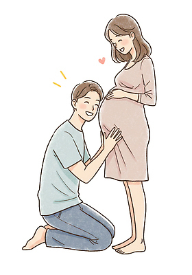 전신 PSD 부부 여자 남자 행복 일러스트 가정 가족 사랑 가족애 미소 성인 두명 임산부 만지기 하트 무릎꿇기 가정의달 성인만 일러캐릭터 모양 캐릭터 커플 감정 관계 모션 표정 사람 임신 5월 파일형식