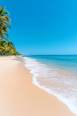 JPG 편집이미지 하늘 해변 사람없음 모래사장 야자수 여름풍경 휴양지 편집실사 AI포토 AI콘텐츠 나무 바다 풍경 장소 CG 파일형식 여름_계절