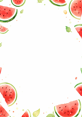 JPG 잎 일러스트 여름음식 수채화 프레임 사람없음 수박조각 카피스페이스 국내일러스트 AI일러스트 AI콘텐츠 식물 음식 조각 수박 공백 파일형식 여름_계절