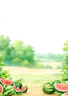 JPG 일러스트 여름음식 수채화 사람없음 풀잎 수박조각 국내일러스트 AI일러스트 AI콘텐츠 음식 조각 잎 수박 풀_식물 파일형식 여름_계절