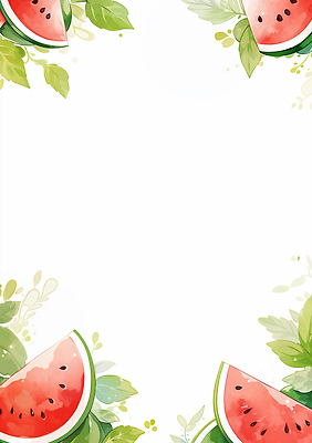 JPG 잎 일러스트 여름음식 수채화 프레임 사람없음 수박조각 카피스페이스 국내일러스트 AI일러스트 AI콘텐츠 식물 음식 조각 수박 공백 파일형식 여름_계절