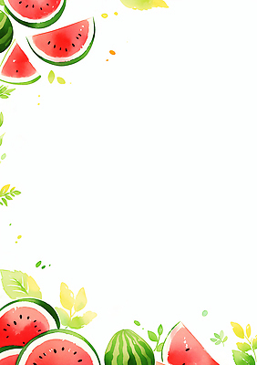 JPG 잎 일러스트 여름음식 수채화 프레임 사람없음 수박조각 카피스페이스 국내일러스트 AI일러스트 AI콘텐츠 식물 음식 조각 수박 공백 파일형식 여름_계절