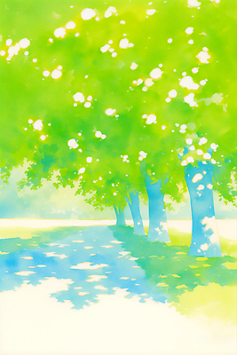 JPG 일러스트 수채화 그림자 잔디 사람없음 연두색 햇빛 여름풍경 공원길 나무그늘 국내일러스트 AI일러스트 AI콘텐츠 나무 식물 길 풍경 초록색 태양 그늘 파일형식 여름_계절