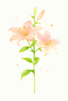 JPG 분홍색 잎 일러스트 여름꽃 수채화 사람없음 백합 꽃봉오리 국내일러스트 AI일러스트 AI콘텐츠 식물 꽃 컬러 파일형식 여름_계절