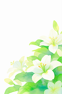 JPG 잎 일러스트 여름꽃 수채화 사람없음 초록색 백합 국내일러스트 AI일러스트 AI콘텐츠 식물 꽃 컬러 파일형식 여름_계절