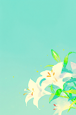 JPG 하늘색 잎 일러스트 여름꽃 수채화 사람없음 백합 국내일러스트 AI일러스트 AI콘텐츠 식물 꽃 파란색 파일형식 여름_계절