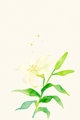 JPG 잎 일러스트 여름꽃 수채화 사람없음 초록색 백합 꽃봉오리 국내일러스트 AI일러스트 AI콘텐츠 식물 꽃 컬러 파일형식 여름_계절