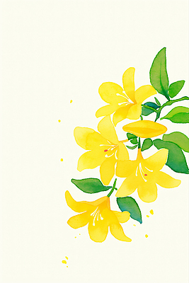 JPG 잎 일러스트 여름꽃 수채화 사람없음 노란색 백합 국내일러스트 AI일러스트 AI콘텐츠 식물 꽃 컬러 파일형식 여름_계절