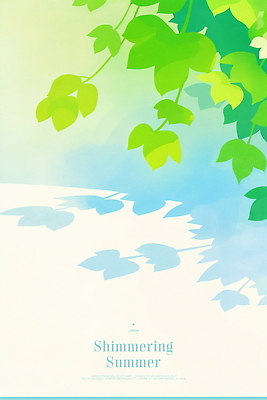 PSD 잎 일러스트 수채화 그림자 사람없음 초록색 여름풍경 국내일러스트 식물 컬러 풍경 파일형식 여름_계절