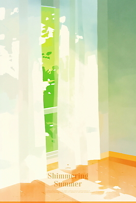 PSD 일러스트 창문 수채화 그림자 사람없음 햇빛 여름풍경 커튼 국내일러스트 풍경 태양 파일형식 여름_계절