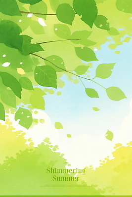 PSD 일러스트 하늘 나뭇잎 수채화 사람없음 초록색 여름풍경 나뭇가지 국내일러스트 나무 컬러 잎 풍경 파일형식 여름_계절