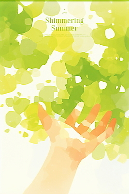 PSD 손 일러스트 나뭇잎 수채화 그림자 신체부위 연두색 햇빛 손들기 여름풍경 국내일러스트 잎 모션 사람 풍경 초록색 태양 파일형식 여름_계절