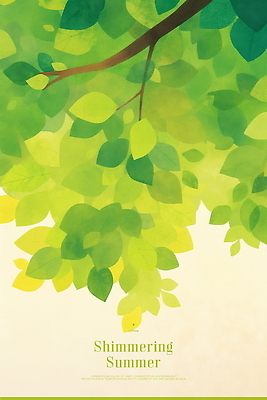 PSD 일러스트 나뭇잎 수채화 사람없음 초록색 여름풍경 나뭇가지 국내일러스트 나무 컬러 잎 풍경 파일형식 여름_계절