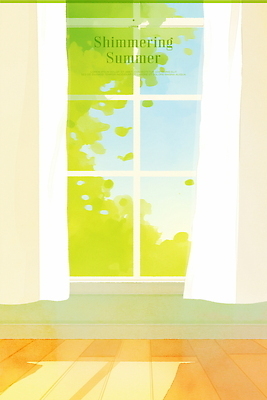 PSD 일러스트 창문 하늘 나뭇잎 수채화 그림자 사람없음 햇빛 여름풍경 커튼 국내일러스트 잎 풍경 태양 파일형식 여름_계절