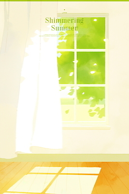 PSD 일러스트 창문 나뭇잎 수채화 그림자 사람없음 햇빛 여름풍경 커튼 국내일러스트 잎 풍경 태양 파일형식 여름_계절