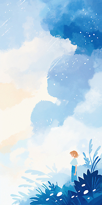 JPG 구름 여자 어린이 일러스트 하늘 수채화 한명 서기 소녀 파란색 여름풍경 풀잎 비 소녀한명만 국내일러스트 AI일러스트 AI콘텐츠 자연요소 1 컬러 잎 모션 날씨 사람 풍경 풀_식물 여자한명만 소녀만 파일형식 여름_계절