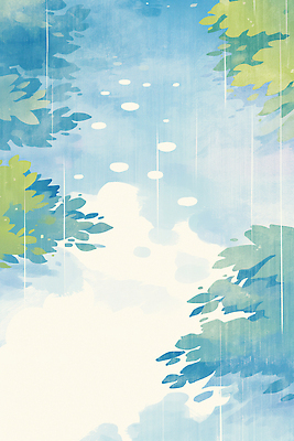 JPG 일러스트 수채화 사람없음 파란색 여름풍경 풀잎 비 국내일러스트 AI일러스트 AI콘텐츠 자연요소 컬러 잎 날씨 풍경 풀_식물 파일형식 여름_계절