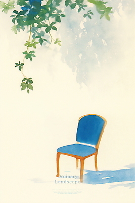 PSD 의자 일러스트 나뭇잎 수채화 그림자 풍경 사람없음 일상 초록색 파란색 힐링 국내일러스트 컬러 가구 잎 라이프 파일형식